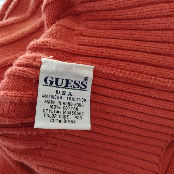 Vintage Y2K Guess Jeans Men's Orange Ribbed Knit V Neck Sweater Size XXL - Picture 10 of 12